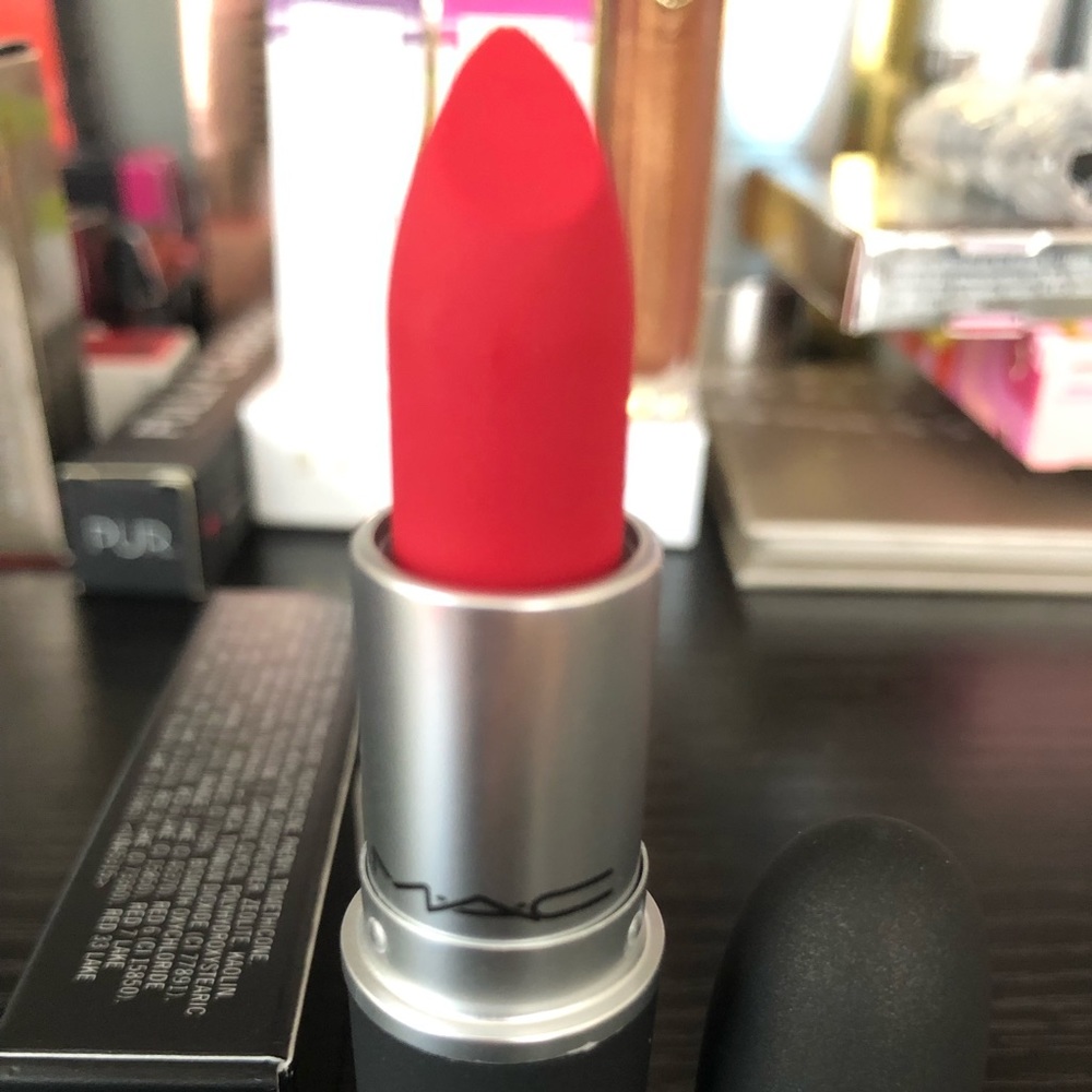 MAC powder kiss lipstick color clean blue red